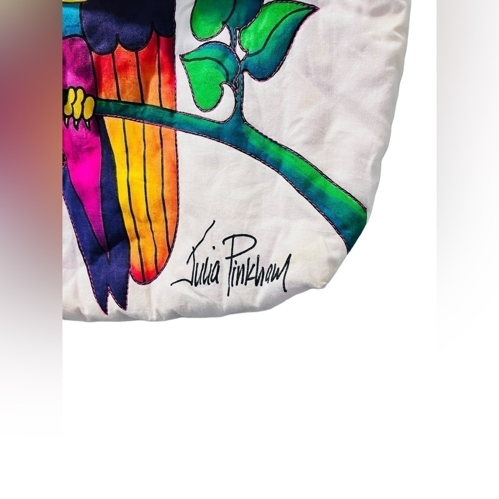 Julia Pinkham Vintage Parrot Pink and White Tote Bag Purse - Picture 2 of 9